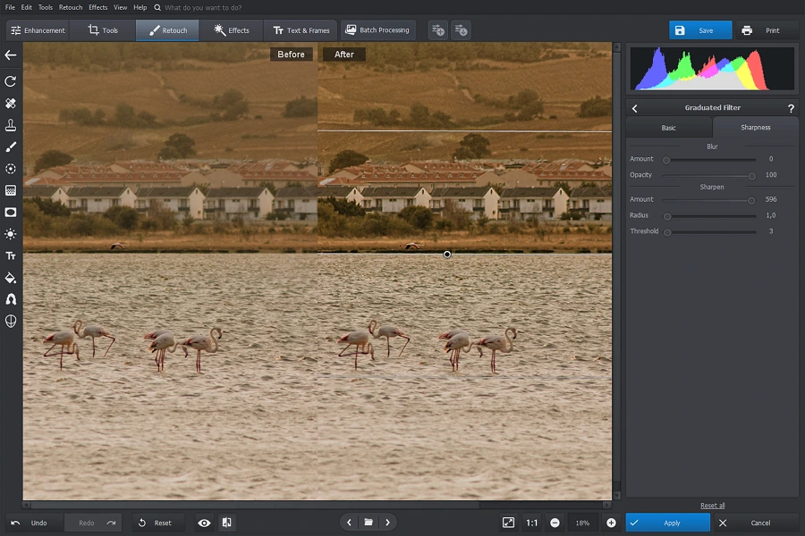 Use the Graduated Filter to sharpen the landscape picture