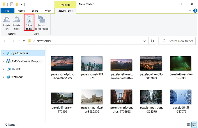 Showcase your images in slideshow mode using File Explorer