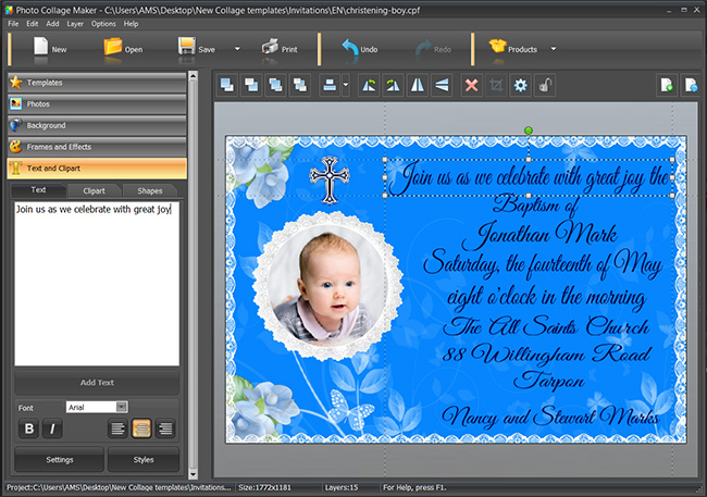 Making an invitation with photo