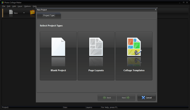 Start Photo Collage Maker and choose the project type