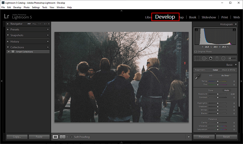 Open yoir picture with Lightroom and navigate to Develop