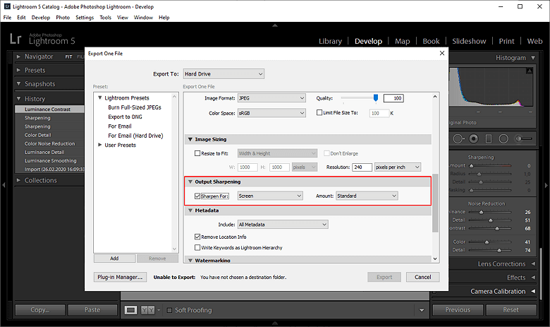 Sharpen your photo before exporting it