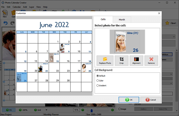 Customize the month grid and add your holidays
