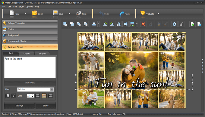 Add captions and cliparts to your photo collage