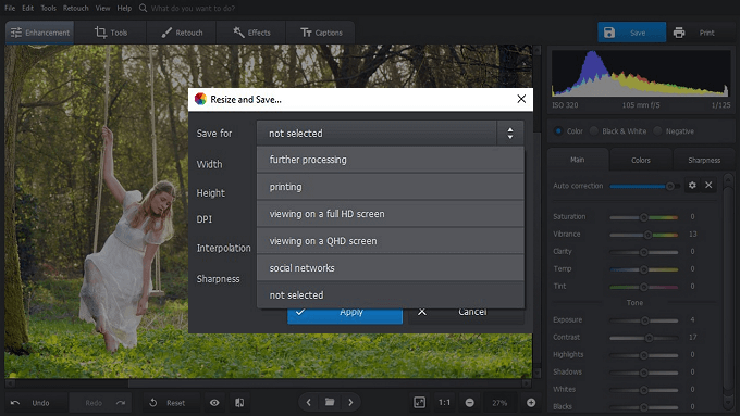 Choose a proper resize preset