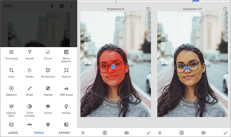 Improve the skin tone with Snapseed