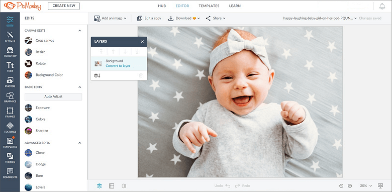 Open your picture with Picmonkey and covert in to layer