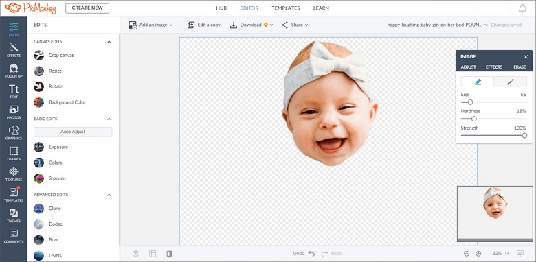 Erase the area around the face